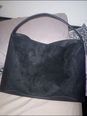 Black Faux Suede Leather Hobo Shoulder Bag